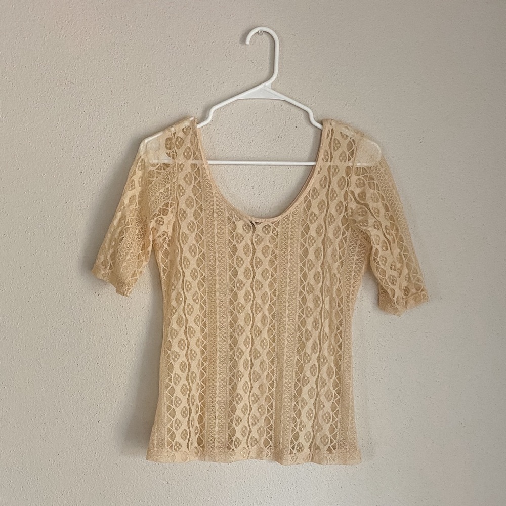 Copper Key Lace See-Through Top